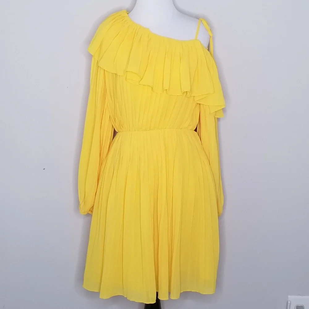 NWT Endless Rose Yellow Pleated One Shoulder Dress XS - Picture 2 of 8